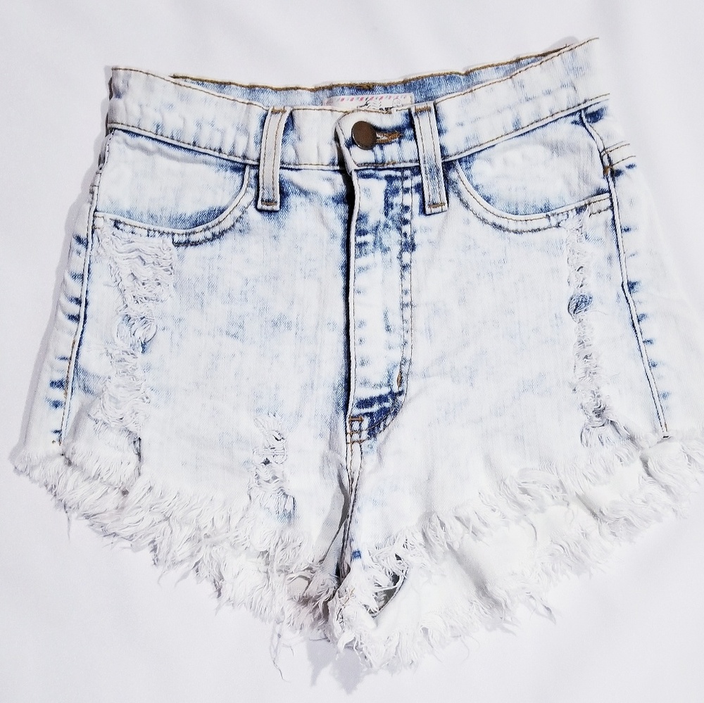 VIBRANT M.I.U High Rise Destroyed Denim Shorts